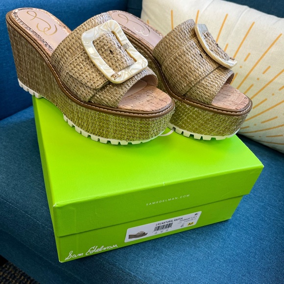 Sam Edelman Livi Natural Raffia Wedges NEW - Picture 2 of 5